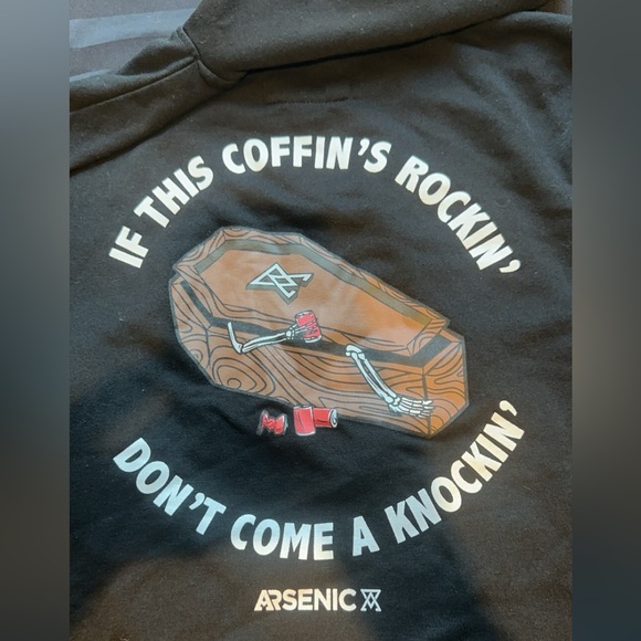 Arsenic hooded sweater black size medium Halloween coffin logo pouch drawstring - Picture 4 of 8